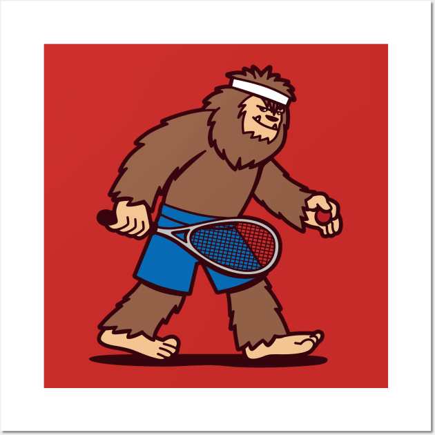 Funny Kawaii Cute Bigfoot Sasquatch Playing Squash Funny Sports Cartoon Wall Art by BoggsNicolas